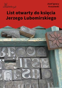 Kraszewski, List otwarty do księcia Jerzego Lubomirskiego